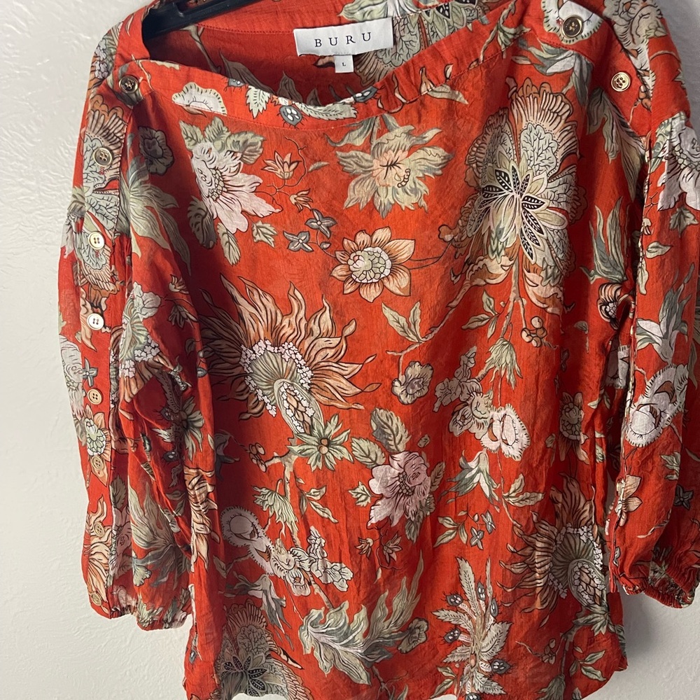 BURU Women's Floral Print Blouse in Orange